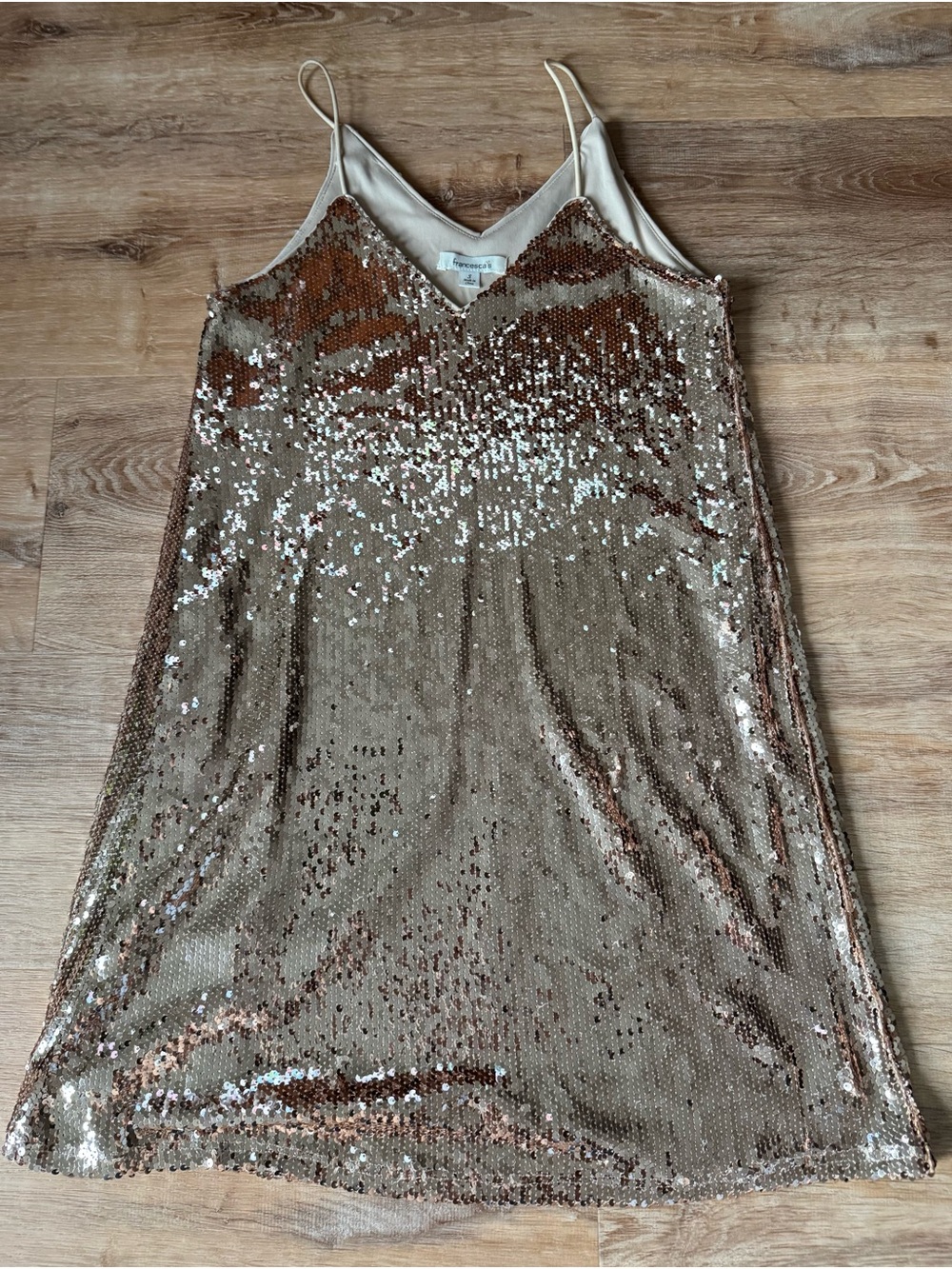 Francesca’s Gold Sequin Slip Style Mini Dress Homecoming Winter Formal Dress